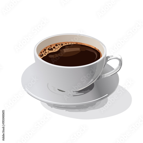 Warm cup of coffee sitting on a white saucer in a simple setting during the morning hours at a cafe