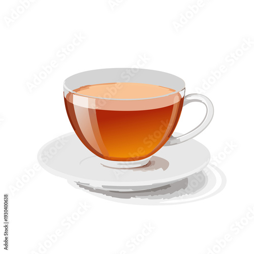 Warm cup of tea on a white saucer with simple elegance in a bright setting during afternoon break