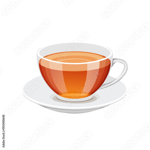 Warm tea served in a clear cup on a white saucer with gentle ripples in the liquid at midday