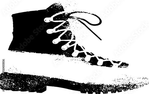 Hiking boot sketch with lace eyelets in stencil silhouette style for outdoor adventure design