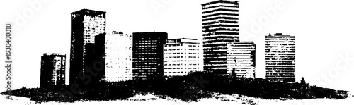 Urban landscape in stencil style featuring high rise building cluster
