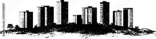 Urban skyline with high-rise building cluster in stencil style for modern architectural design