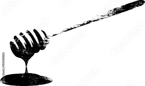 High contrast honey dipper with grooves in stencil style for culinary design