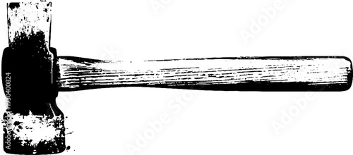 Vintage hoe handle with ferrule in high contrast stencil style for retro design