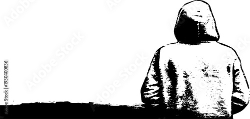 Hoodie silhouette in high contrast stencil style for urban fashion design