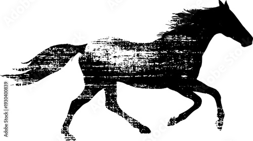 Dynamic horse running silhouette in high contrast stencil style for artistic design
