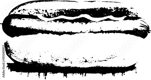 High contrast stencil style hot dog in bun with grunge texture for retro design