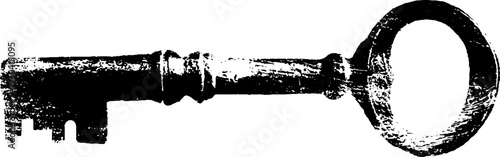 Vintage key silhouette in high contrast grunge stencil style for design projects