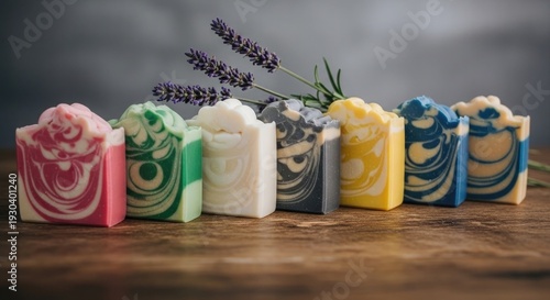 Artisanal handmade soaps in various colors and designs