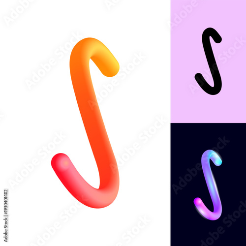 3D flexible or neon letter S, tubular alphabet, bright plastic bubble letter s, vector illustration 10EPS