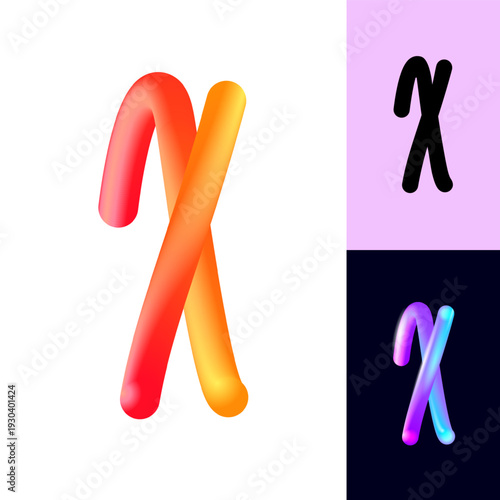 3D flexible or neon letter X, tubular alphabet, bright plastic bubble letter x, vector illustration 10EPS