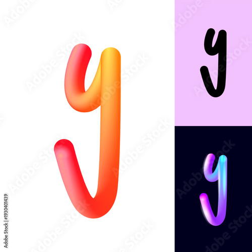 3D flexible or neon letter Y, tubular alphabet, bright plastic bubble letter y, vector illustration 10EPS