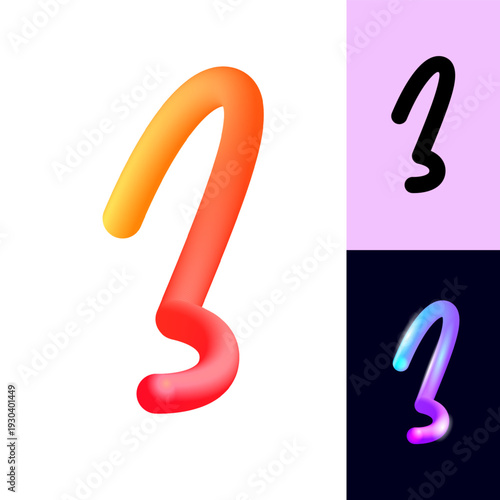3D flexible neon number 3, tubular bright plastic bubble numbers, vector illustration 10EPS