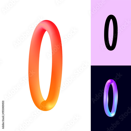 3D flexible neon number 0, tubular bright plastic bubble numbers, vector illustration 10EPS