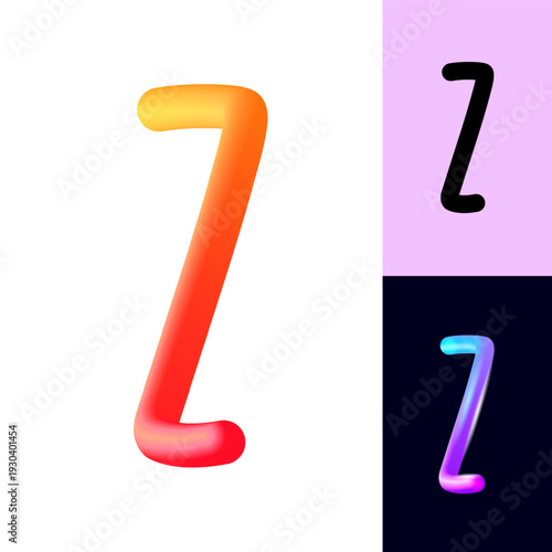 3D flexible or neon letter Z, tubular alphabet, bright plastic bubble letter z, vector illustration 10EPS