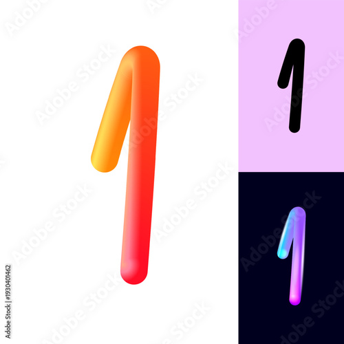 3D flexible neon number 1, tubular bright plastic bubble numbers, vector illustration 10EPS