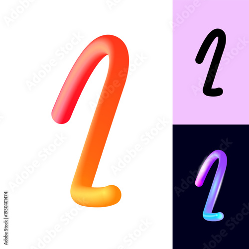 3D flexible neon number 2, tubular bright plastic bubble numbers, vector illustration 10EPS