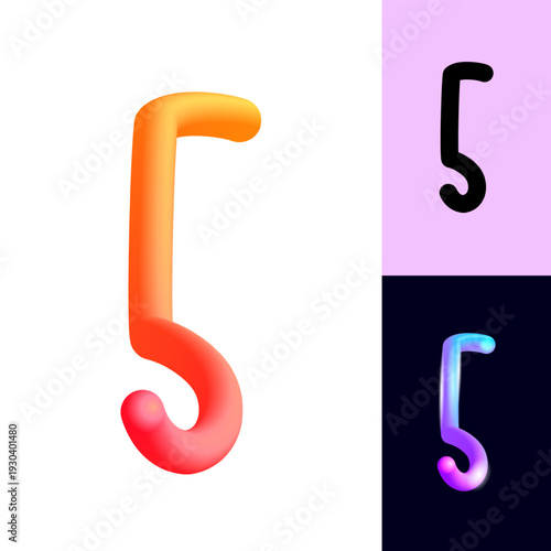 3D flexible neon number 5, tubular bright plastic bubble numbers, vector illustration 10EPS