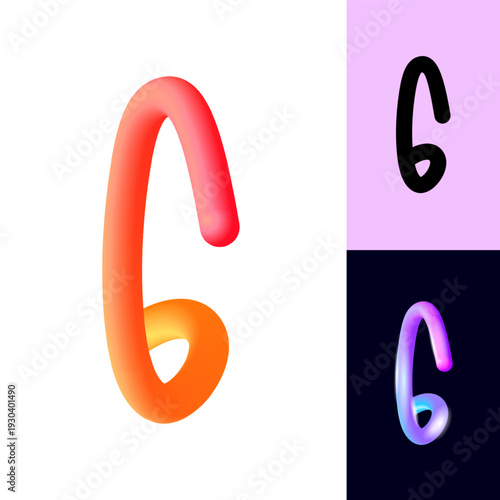 3D flexible neon number 6, tubular bright plastic bubble numbers, vector illustration 10EPS