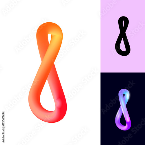 3D flexible neon number 8, tubular bright plastic bubble numbers, vector illustration 10EPS
