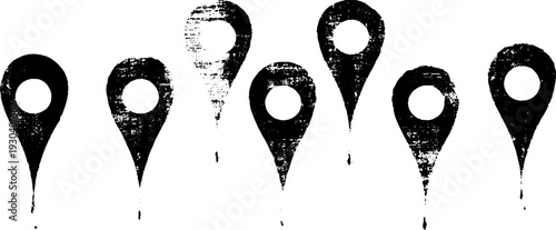 Abstract grunge map pin stencil design with high contrast shadow