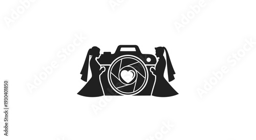 Black and white camera illustration graphic.