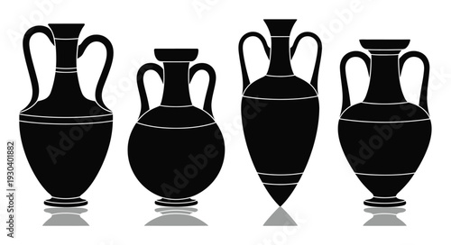 Ancient Greek Vase Silhouette Vector Illustration Set
