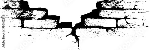 High contrast abstract stencil of cracked old brick wall design for vintage art