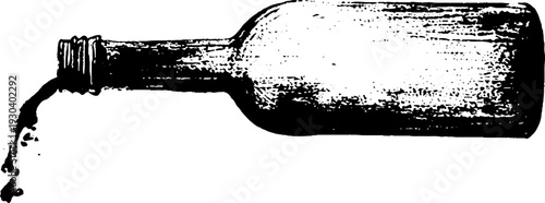Rustic olive oil pouring from bottle in high contrast stencil style