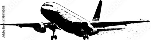 Abstract high contrast airplane silhouette in stencil style for travel and aviation design