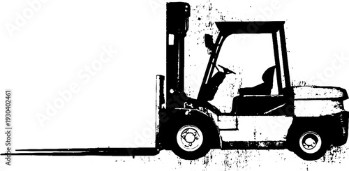 Industrial pallet jack forklift silhouette in high contrast stencil style design for posters