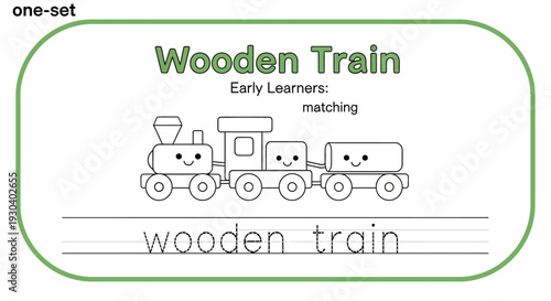 Cute Wooden Train Coloring Page for Early Learners - Matching Activity