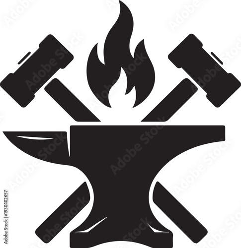 Blacksmith anvil and hammers vector illustration