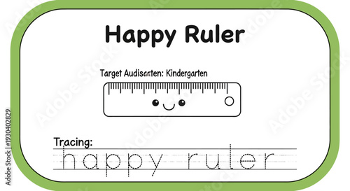 Happy Ruler Tracing Worksheet for Kindergarten Kids