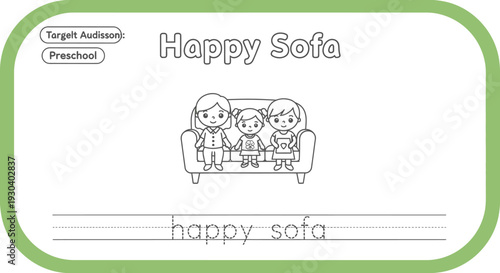 Happy Sofa Coloring Page for Preschool Kids: Family Fun and Learning
