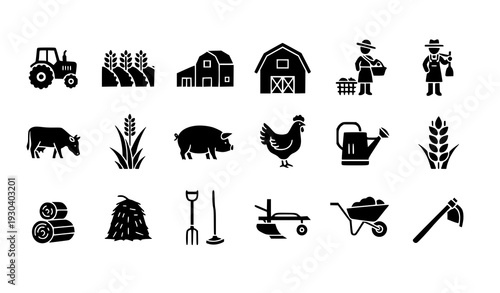 Agriculture Solid Glyph Icons Pack Farming Livestock Crop Vector Collection
