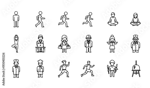 Human Line Icons Set People Activities Occupation Outline Vector Collection