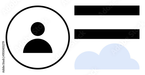 Person profile icon inside a circle alongside horizontal lines representing data and a blue cloud graphic. Ideal for identity, storage, account, access, profile management, cloud technology, simple
