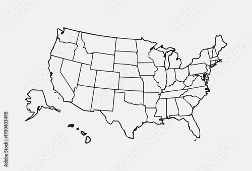 USA America map outline drawing