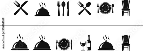 Restaurant and Dining Silhouette Icon Set