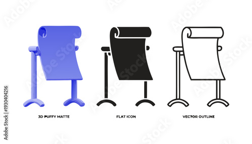 Presentation Stand Icon - Business Flipchart and Meeting Seminar 3D Solid and Outline Vector