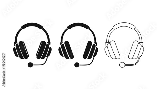 Headphones with Mic Icon - Customer Support and Communication Headset 3D Solid and Outline Vector