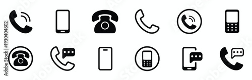 Collection of various phone icons in black and white
