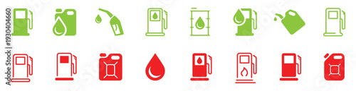 Variety of gas pump icons in green and red