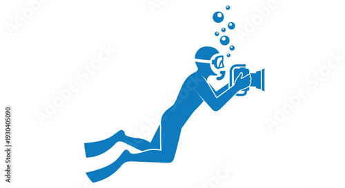 Scuba Diver Holding Camera Underwater.