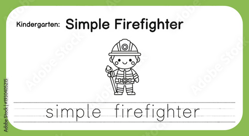 Kindergarten Simple Firefighter Coloring Page for Kids