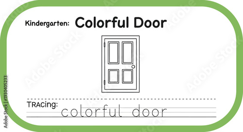 Kindergarten Tracing Worksheet: Colorful Door Illustration for Early Learning