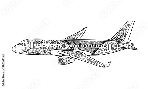 Airplane flying high in the clear sky view