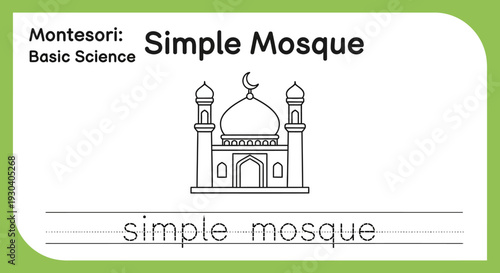 Montessori Basic Science Simple Mosque Coloring Page for Kids Education