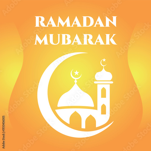 Ramadan Kareem vector banner, text in middle with lantern and Mosque. Ramadan Kareem ads, flyer, invitation, greeting card.
